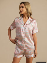[Pink Heart Geo] SilkSilky-CA Short Sleeve Notch Collar Women's Pajamas 003