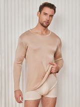 [Beige] SilkSilky-CA Long Sleeve Round Neck Men's T-Shirt 001