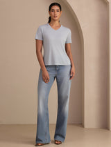 [Grayish Blue] SilkSilky-CA Short Sleeve V Neck Women's T-Shirt 006