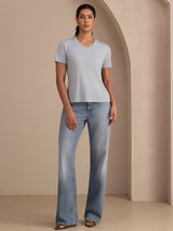 [Grayish Blue] SilkSilky-CA Short Sleeve V Neck Women's T-Shirt 006