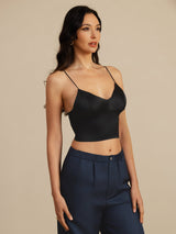 [Black] SilkSilky-CA Spaghetti Strap V Neck Camisole 002