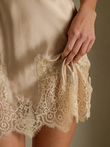 [Champagne] SilkSilky-CA Spaghetti Strap V Neck Nightgown 006