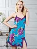 SilkSilky CA Pure Silk Sleeveless V Neck Nightgown Blue 001