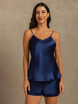 [Dark Blue] SilkSilky-CA Spaghetti Strap V Neck Camisole Set 003