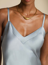 [Grayish Blue] SilkSilky-CA Spaghetti Strap V Neck Dress 006