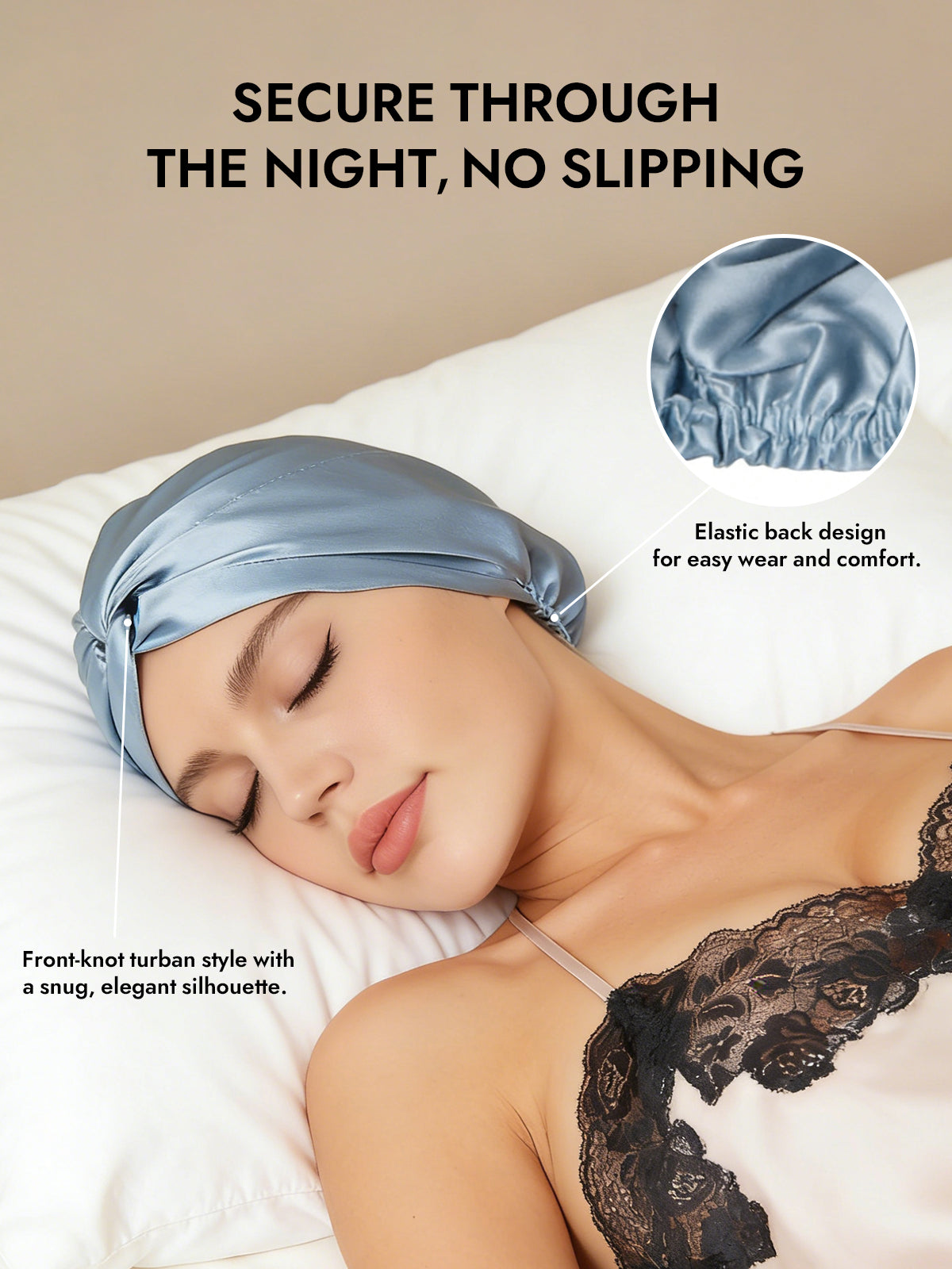 [Steel Blue] SilkSilky-CA Pure Silk Sleep Cap 005