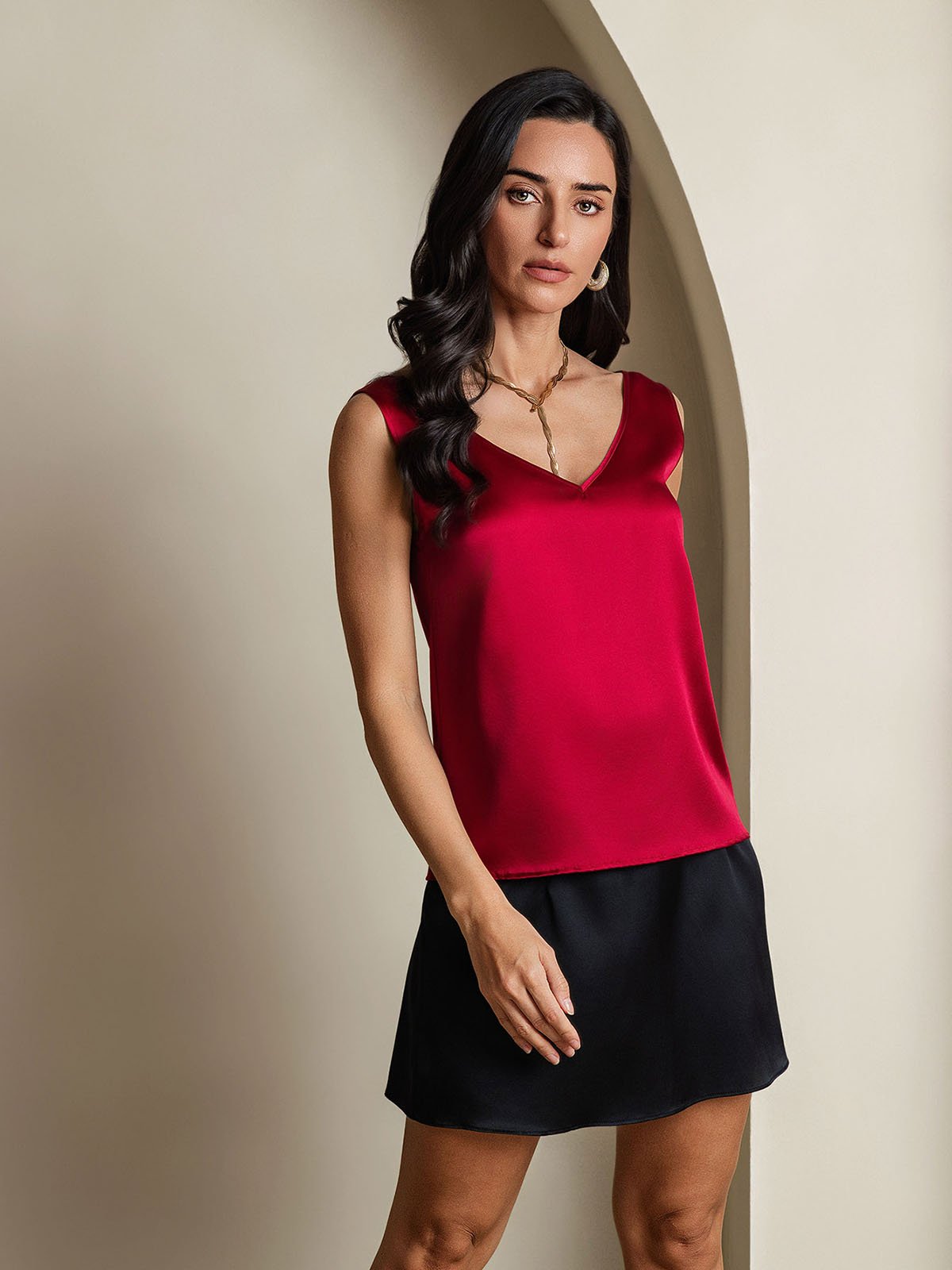 SilkSilky-CA 19Momme Silk V Neck Camisole Wine 005