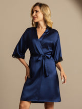 [Dark Blue] SilkSilky-CA Half Sleeve Women's Robe 005