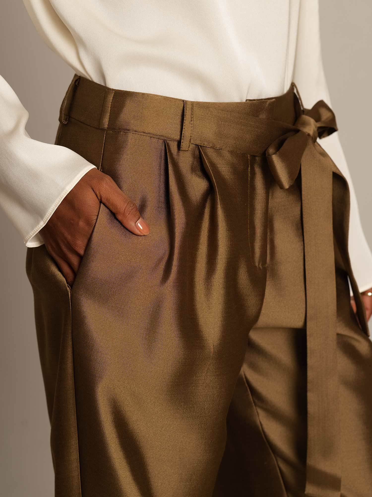 [Bronze] SilkSilky-CA 32Momme Silk-Wool Blend Womens Pants 004,