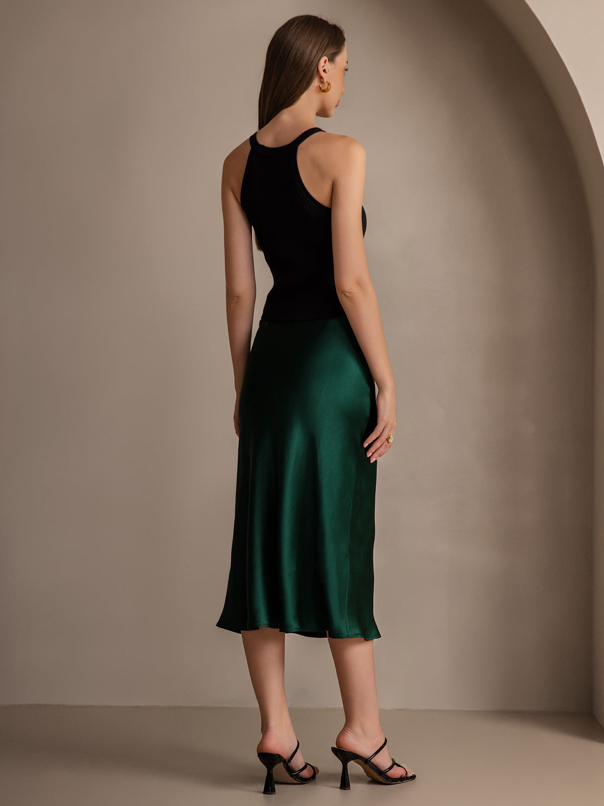 [Dark Green] SilkSilky-CA 19Momme Pure Silk Skirt 005