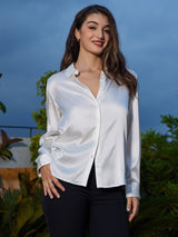[White] SilkSilky-CA Long Sleeve Lapel Collar Women's Shirt 003