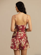 [Wine Dragon] SilkSilky-CA Spaghetti Strap V Neck Camisole Set 002