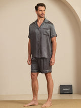 [Black Ginkgo] SilkSilky-CA Short Sleeve Notch Collar Men's Pajamas 004