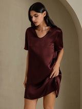 [Brown] SilkSilky-CA Half Sleeve V Neck Nightgown 003