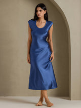 [Real Teal] SilkSilky-CA Cap Sleeve Dress 003