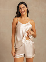 [Beige] SilkSilky-CA Spaghetti Strap V Neck Camisole Set 004