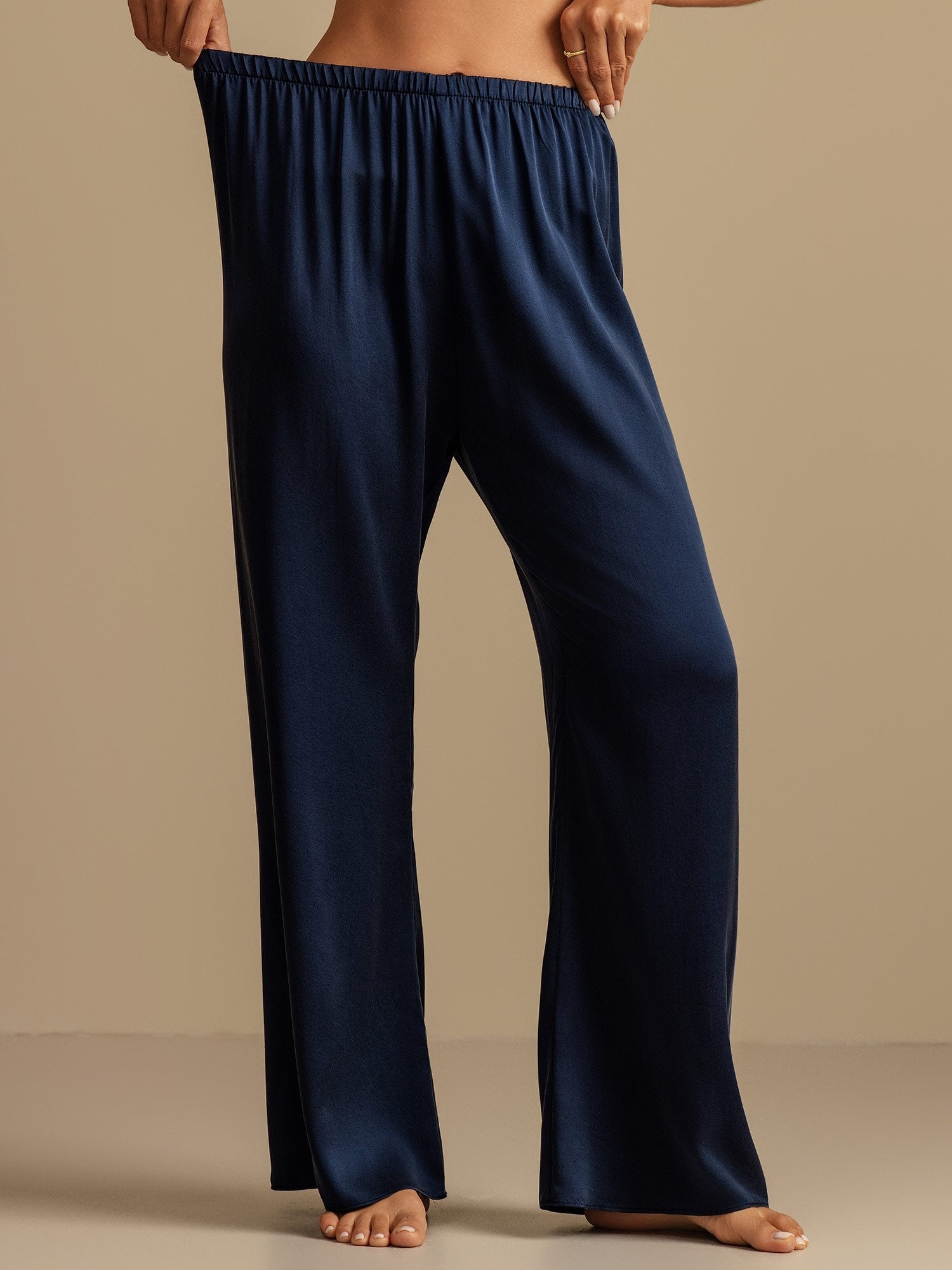 [Dark Blue] SilkSilky-CA 19Momme Washable Silk Womens Sleep Bottoms 005,