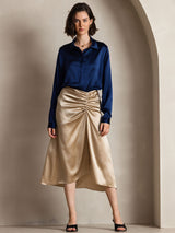 [Dark Blue] SilkSilky-CA Long Sleeve Lapel Collar Women's Shirt 001