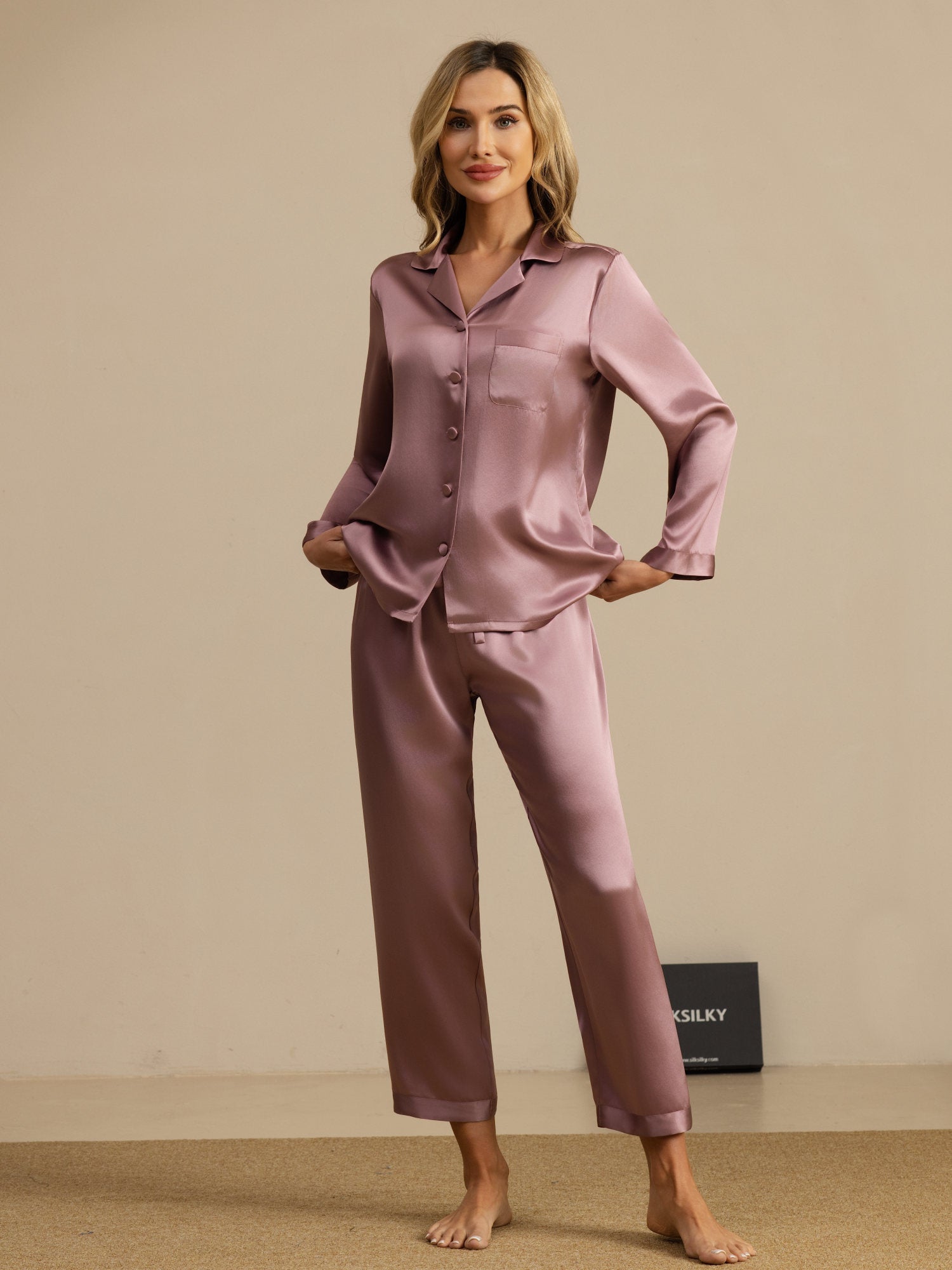 [Pale Mauve] SilkSilky-CA Long Sleeve Notch Collar Women's Pajamas 001