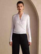 [Gray] SilkSilky-CA Long Sleeve Wrap Women's Blouse 001