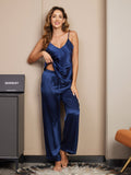 SilkSilky CA Pure Silk Sleeveless V Neck Camisole Set DarkBlue 005