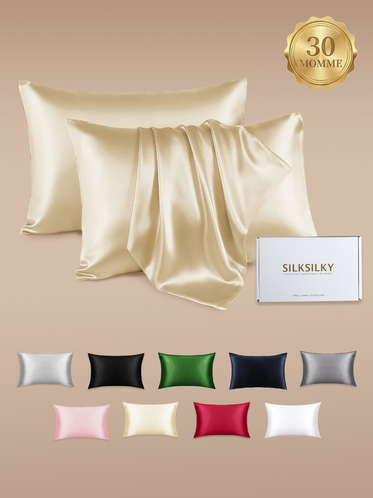 [Ivory] SilkSilky-CA 30Momme Pure Silk Pillowcase 001