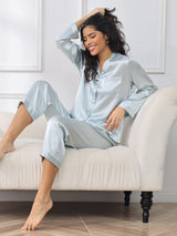 [Light Blue] SilkSilky-CA Long Sleeve Lapel Collar Women's Pajamas 001