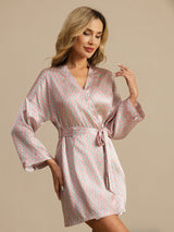 [Pink Heart Geo] SilkSilky-CA Long Sleeve Women's Robe 003