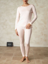 [Light Pink] SilkSilky-CA Silk Jersey Long Sleeve Round Neck Women's Long Johns 005