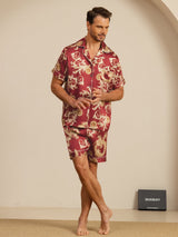 [Wine Dragon] SilkSilky-CA Short Sleeve Lapel Collar Men's Pajamas 007