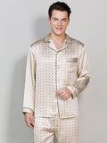 SilkSilky CA Pure Silk Long Sleeve Lapel Men's Pajamas Champagne 002