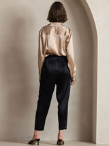 [Champagne] SilkSilky-CA 19Momme Stretch Silk Charmeuse Long Sleeve Lapel Collar Women's Shirt 004