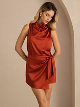 [Caramel] SilkSilky-CA Sleeveless Cowl Neck Dress 004