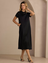 [Black] SilkSilky-CA Short Sleeve Round Neck Dress 004