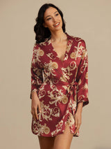 [Wine Dragon] SilkSilky-CA 3/4 Sleeve V Neck Women's Robe 003