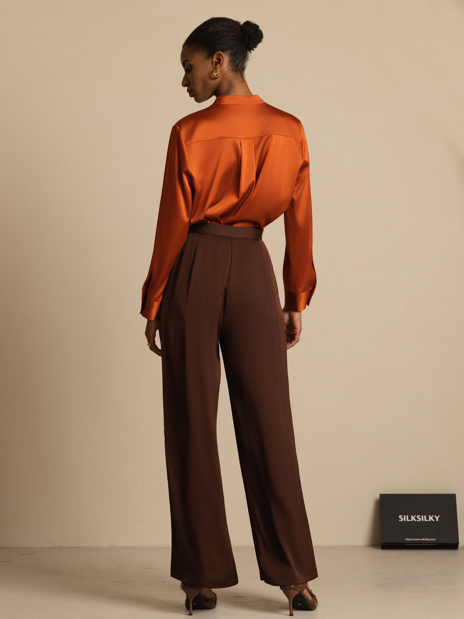 [Bitter Chocolate] SilkSilky-CA 19Momme Stretch Silk Double Georgette Womens Pants 002