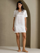 [White] SilkSilky-CA Half Sleeve V Neck Nightgown 007