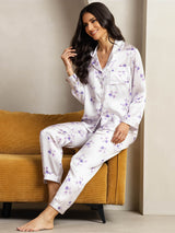 [Lilac Bloom] SilkSilky-CA Pure Silk Notch Collar Women's Pajamas 004,