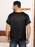 SilkSilky CA Pure Silk Short Sleeve Round Neck Men's T Shirt Black 002