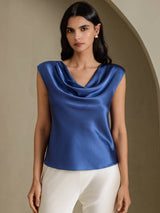 [Real Teal] SilkSilky-CA Cap Sleeve Cowl Neck Women's T-Shirt 001