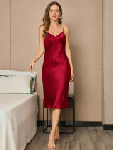 [Wine] SilkSilky-CA Spaghetti Strap V Neck Dress 005