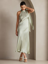 [Light Green] SilkSilky-CA Sleeveless Halter Dress 005