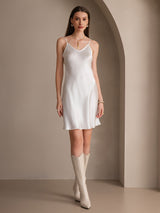 [White] SilkSilky-CA Spaghetti Strap V Neck Dress 006