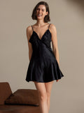 SilkSilky-CA Pure Silk Deep V Neck Dress Black 007