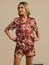 [Wine Dragon] SilkSilky-CA Short Sleeve Notch Collar Women's Pajamas 003