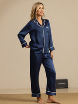 [Dark Blue] SilkSilky-CA Long Sleeve Notch Collar Women's Pajamas 007