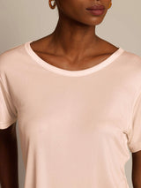 [Light Pink] SilkSilky-CA 100% Silk Jersey Short Sleeve Round Neck Women's T-Shirt 004
