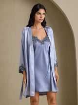 [Steel Blue] SilkSilky-CA 3/4 Sleeve V Neck Nightgown&Robe Set 001