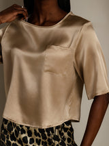 [Champagne] SilkSilky-CA Half Sleeve Scoop Neck Women's T-Shirt 008