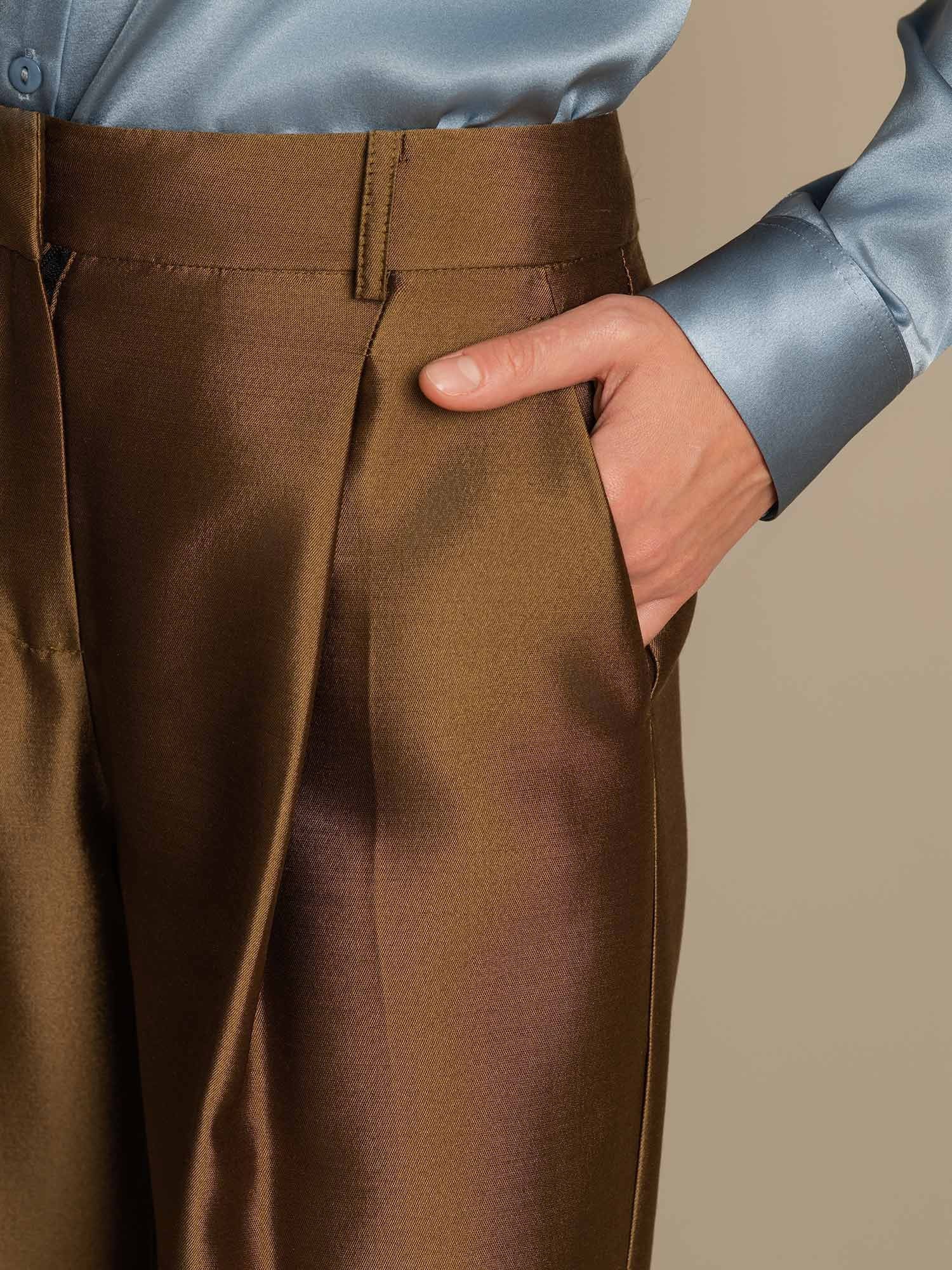 [Bronze] SilkSilky-CA 32Momme Silk-Wool Blend Womens Pants 004,